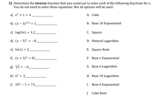 each of the following tnnotions for x. You do not need to