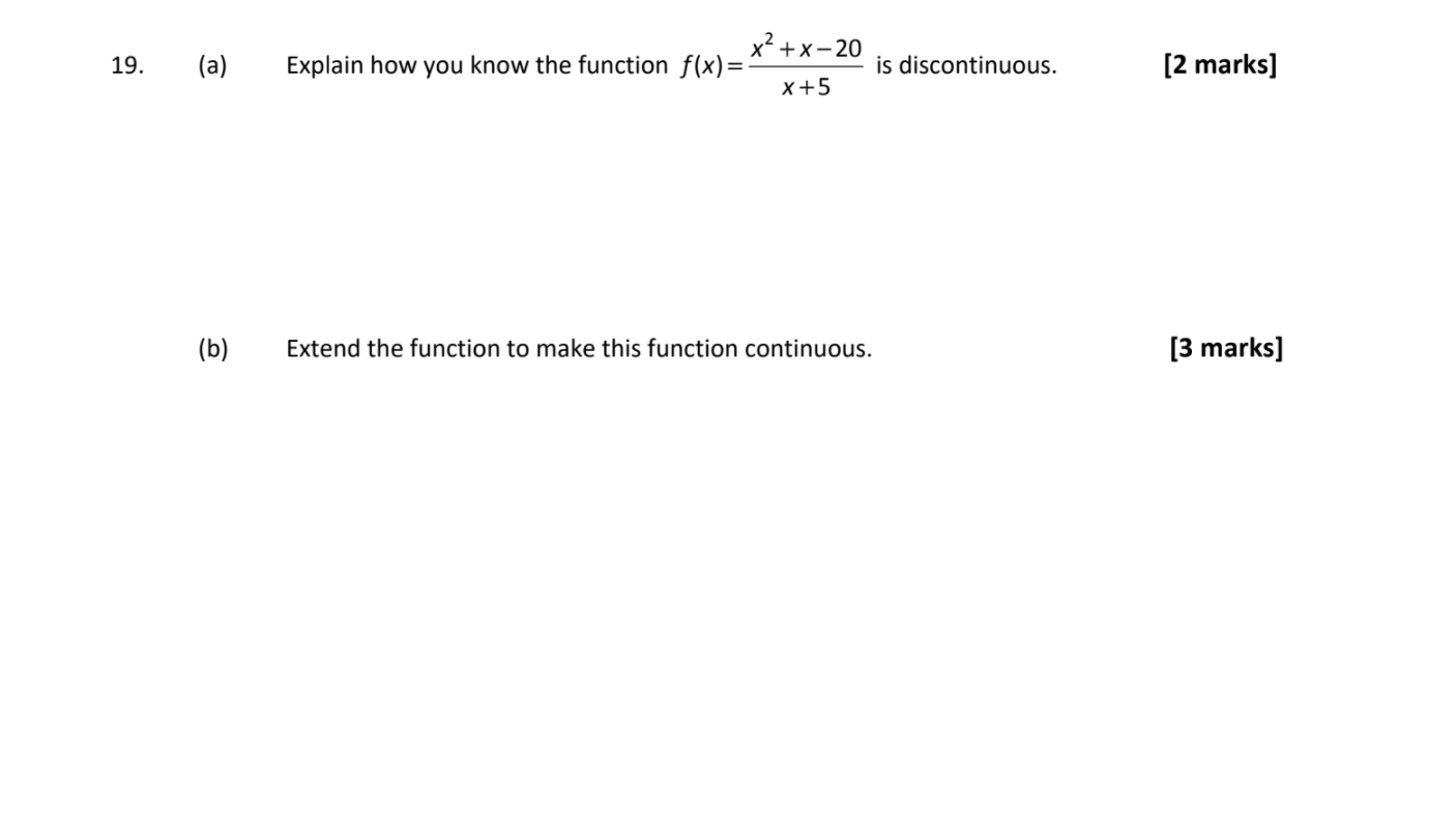 = 5 x+ Extend the function to make this function continuous. is