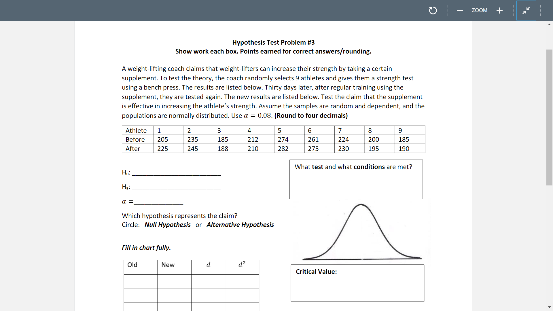 weight-lifters can increase their strength by taking a certain Hypothesis Test Problem