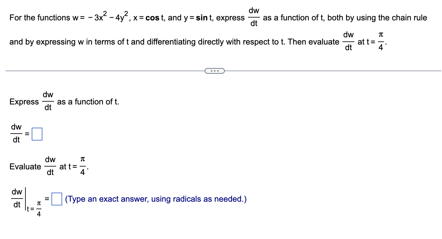 question below: For the functions w= - 3x - 4y , x