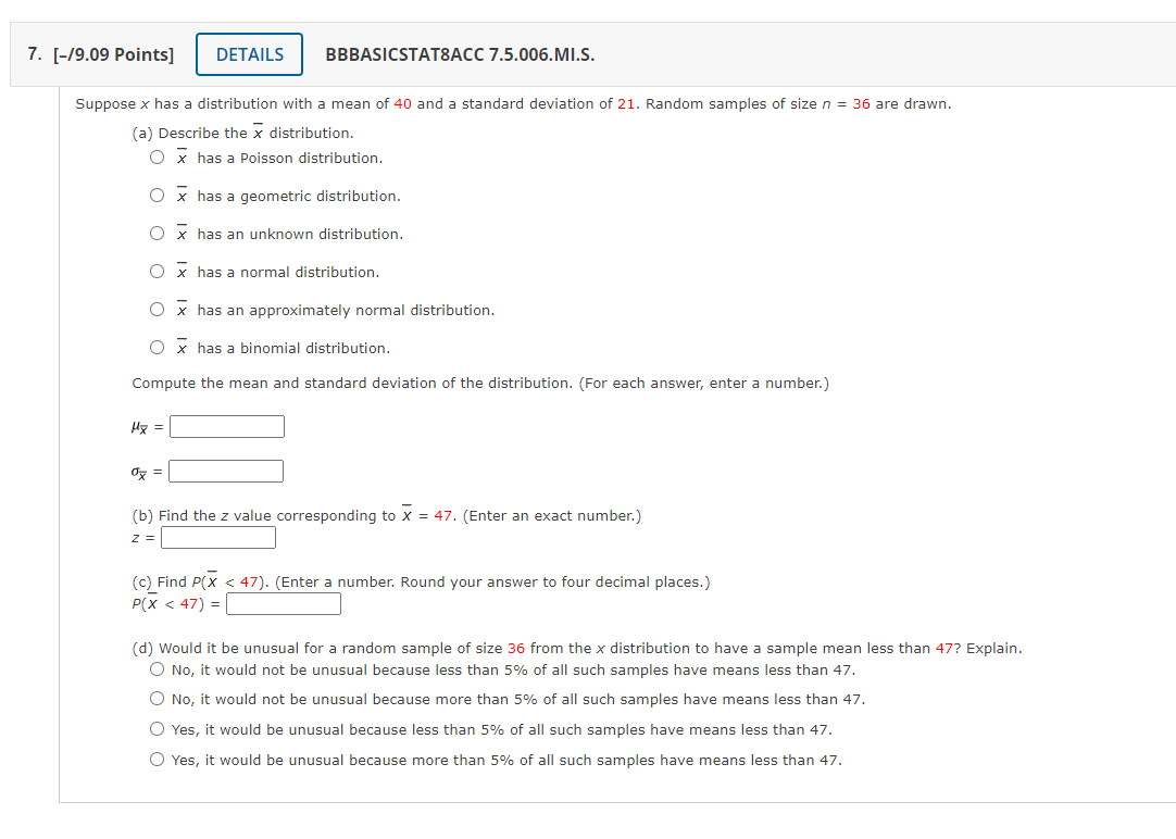  7. [-8.09 Points] ETAI LS BBBASICSTATBACC 7.5.006.MI.S. Supposex has a distribution