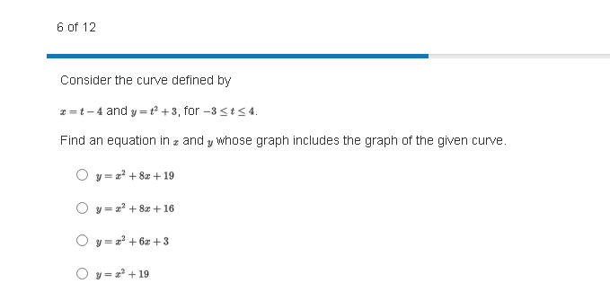 z and y whose graph includes the graph ot the given curva