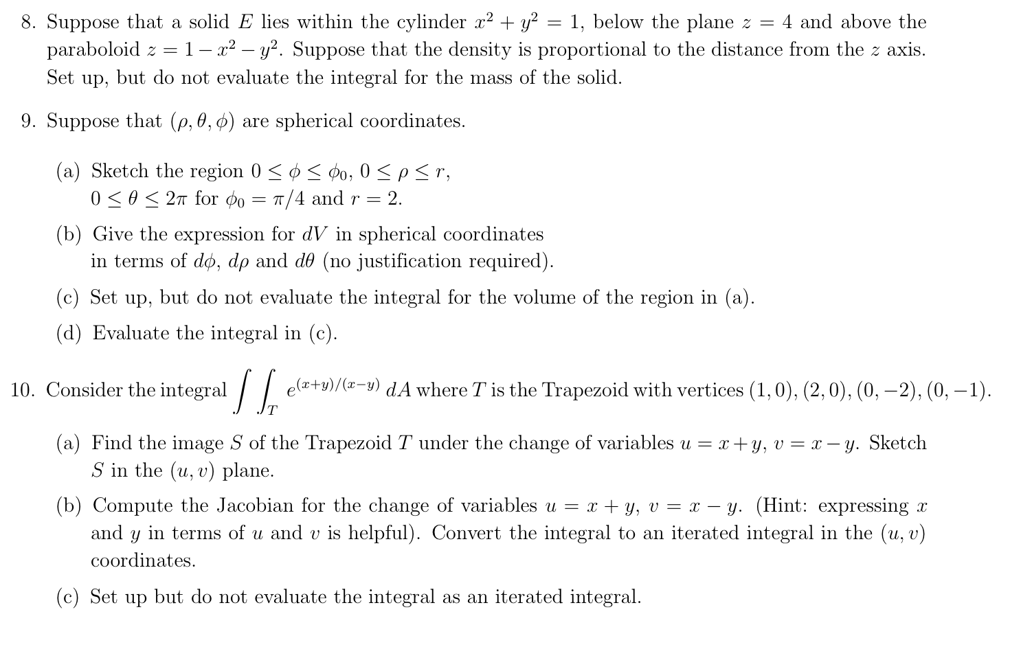 8. Suppose that a solid E lies within the cylinder 2:2