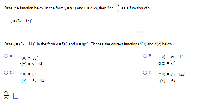  Write the function below in the form y = f(u) and