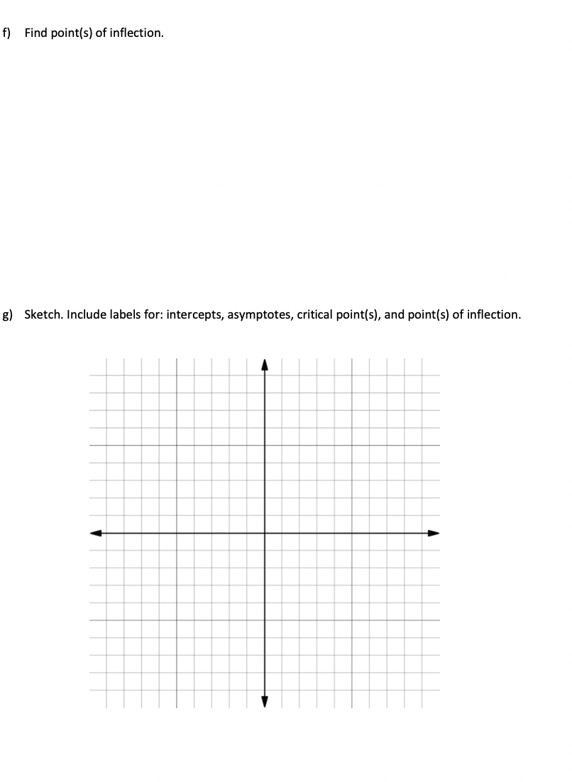 4)3f) Find point(s) of inflection. g) Sketch. Include labels for: intercepts, asymptotes,
