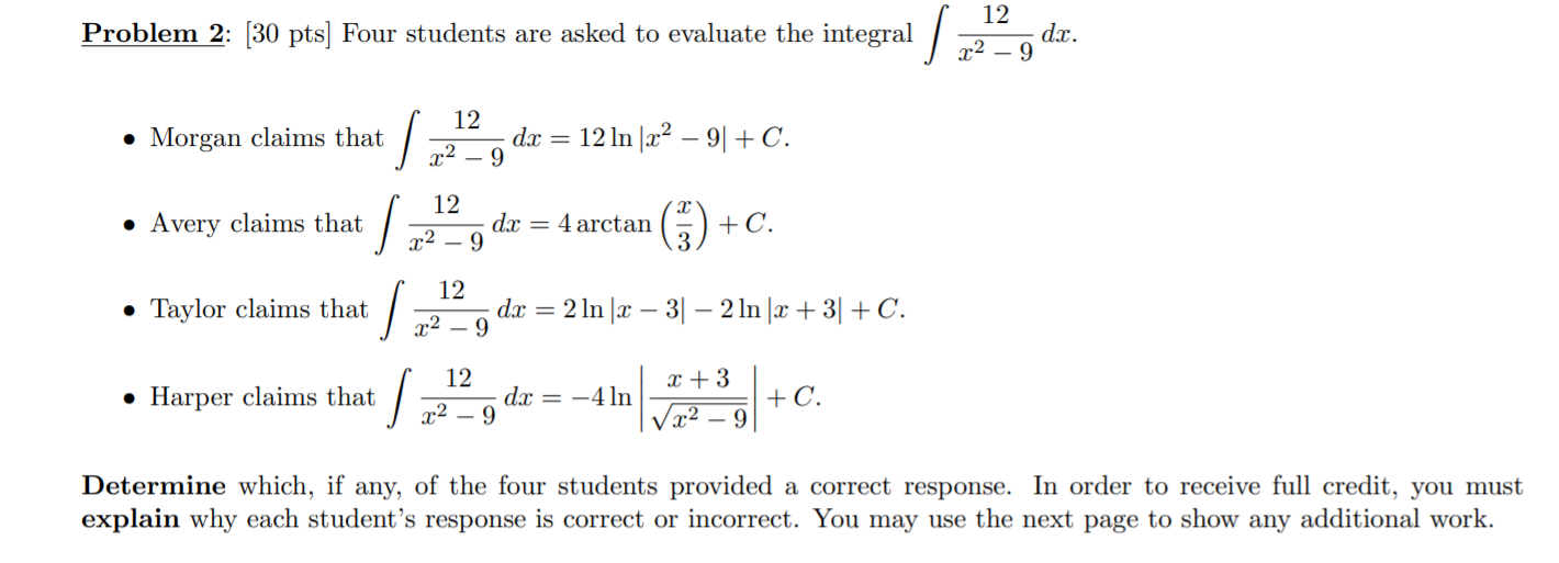  12 $2 _ 9 dr. Problem 2: [30 pts] Four students