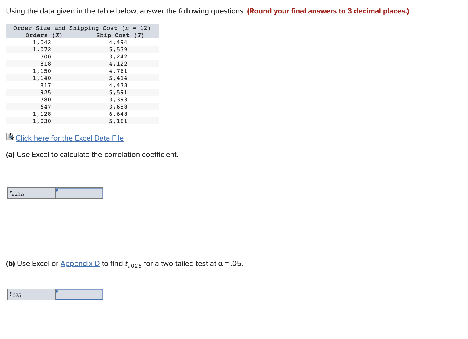  Using the data given in the table below, answer the following