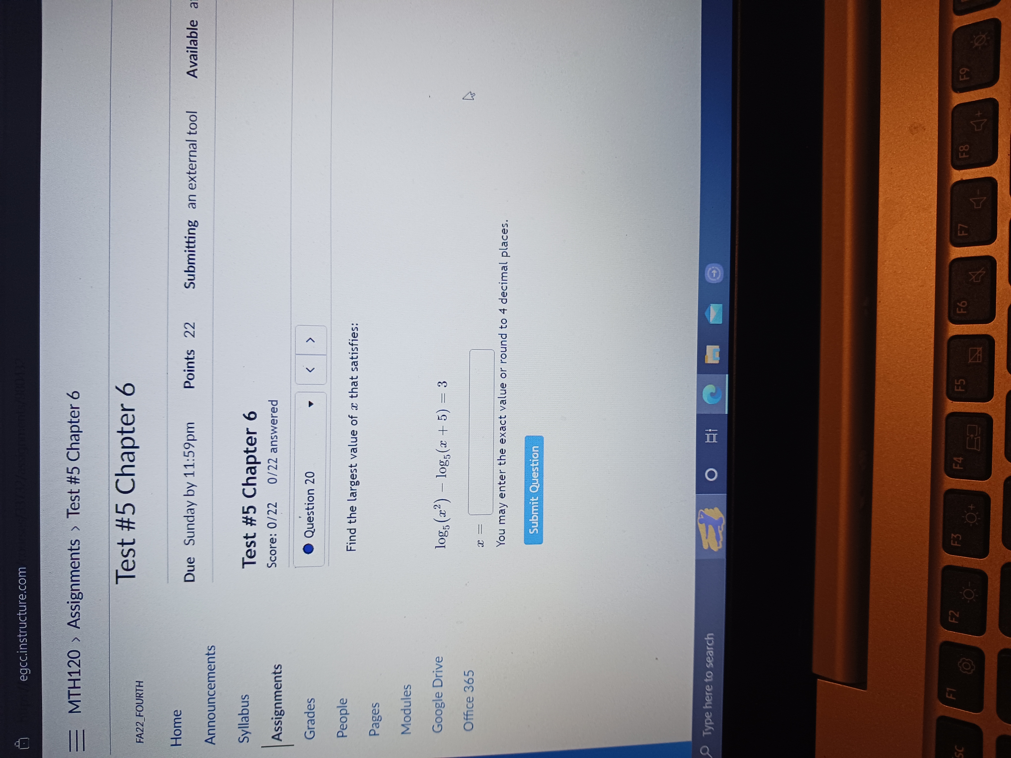 egcc.instructure.com MTH120 > Assignments > Test #5 Chapter 6 Test #5