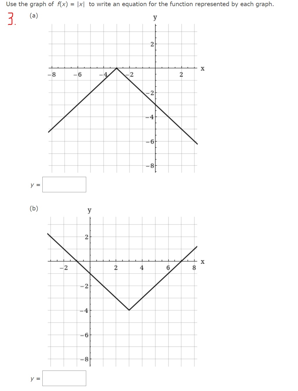 for the function represented by each graph. I (a) y 3. (a)