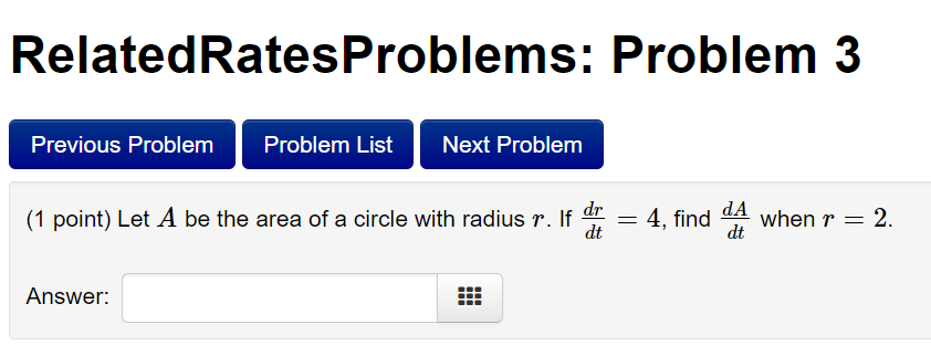Let A be the area of a circle with radius r. If