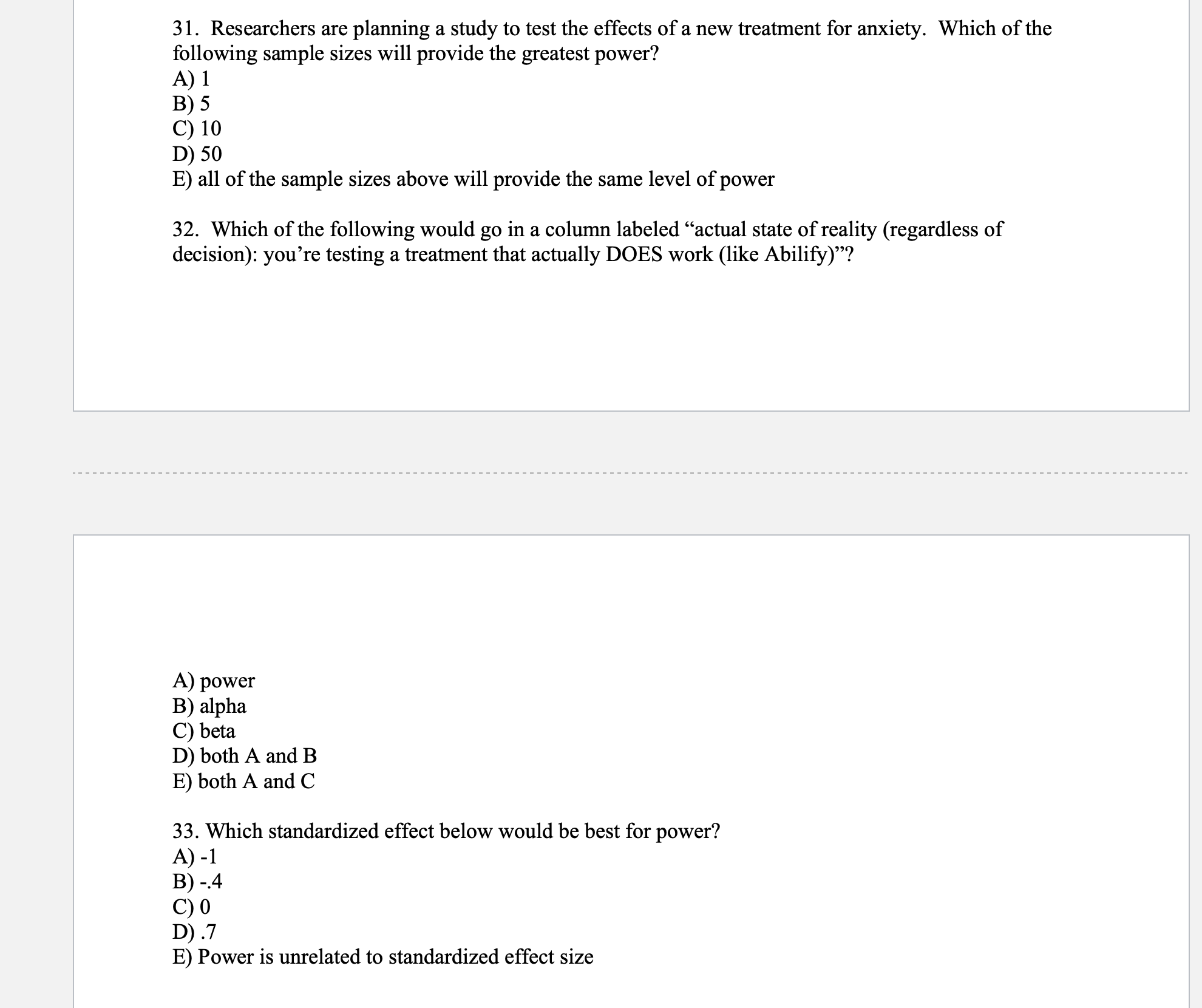 of the above 28. Which cell or cells represent a correct decision?