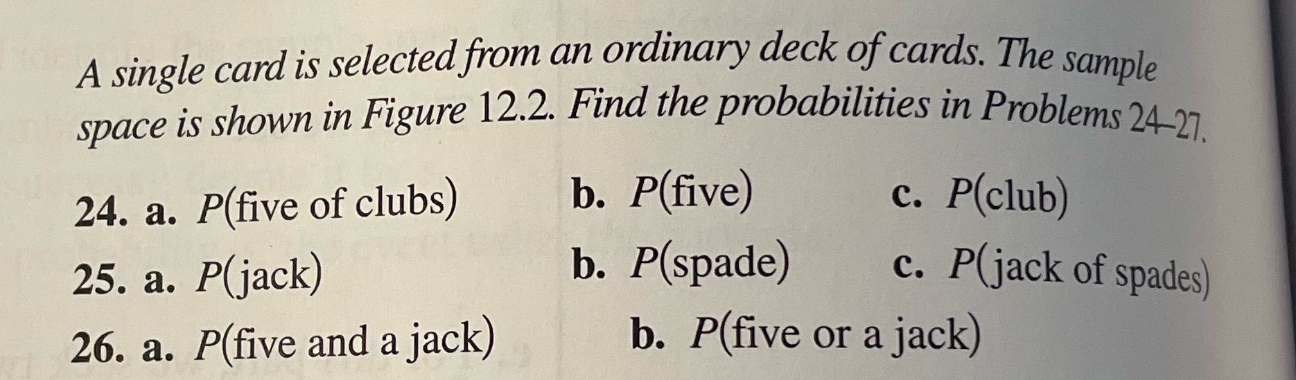 # 24, 25, 26 A single card is selected from an ordinary