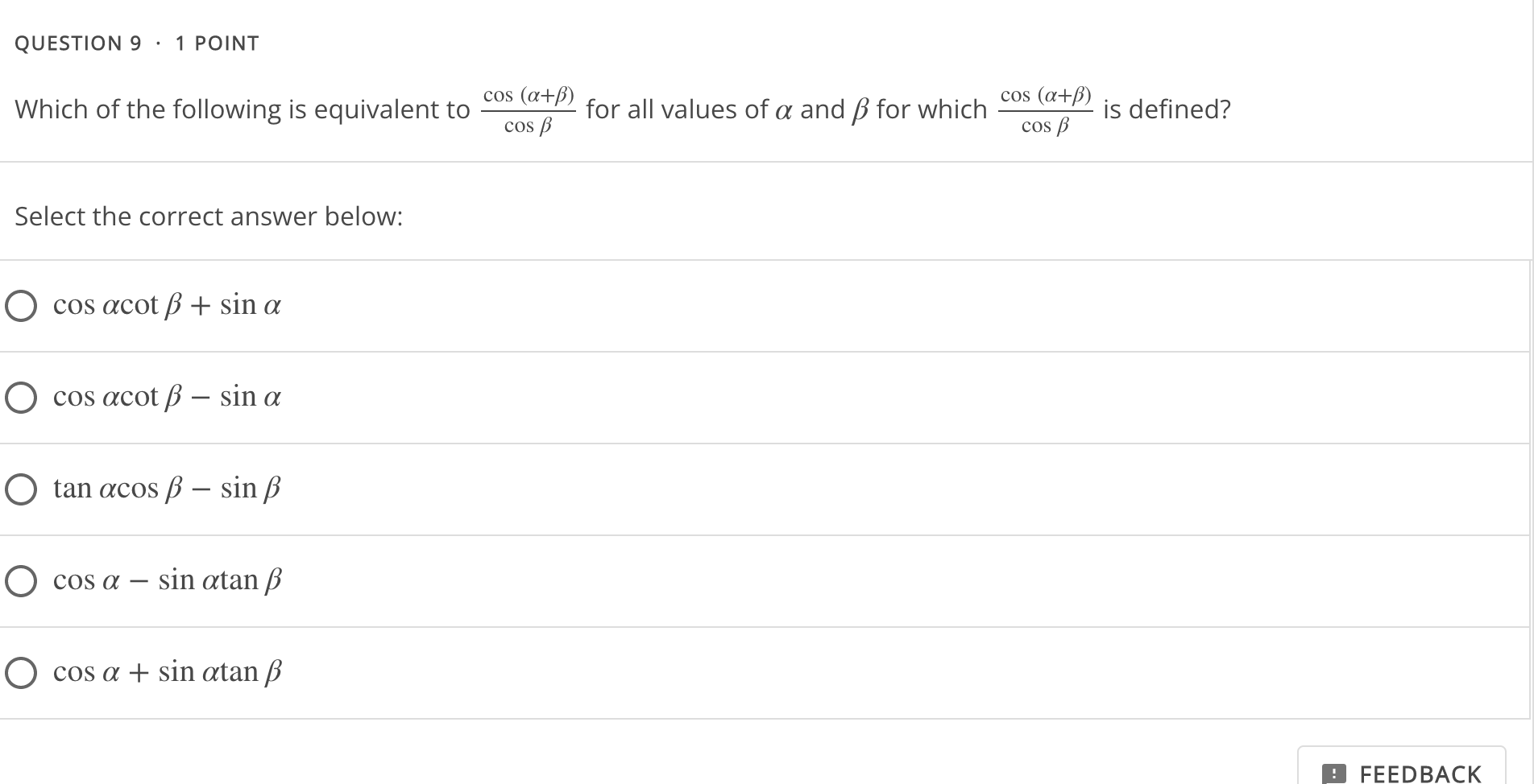 (20) sin-0 is defined? sin-0 Select the correct answer below: O sec