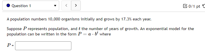 exponential model for the population can be written in the form P