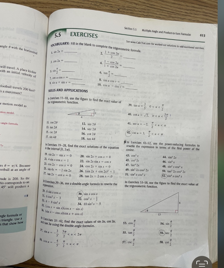 Solve and show all work for 19-41 odds Section 5.5 Multiple-Angle and