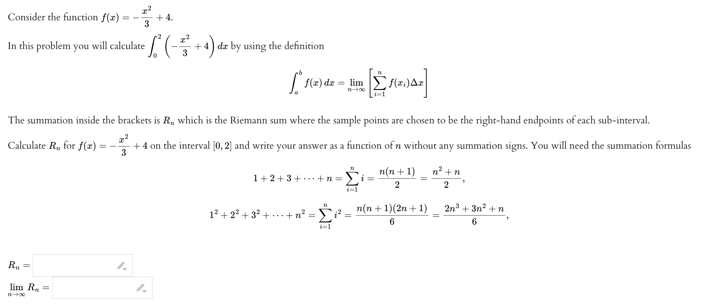 by using the definition f(xx) da = lim The summation inside the