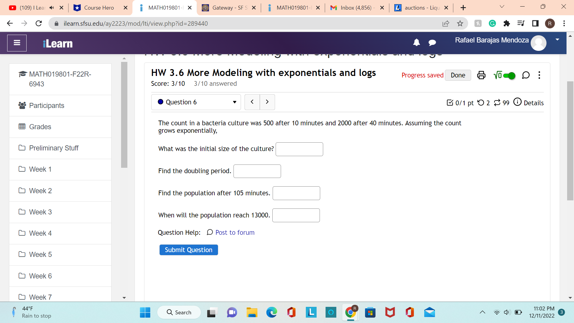 Week 1 Question Help: Video D Post to forum Week 2 Submit