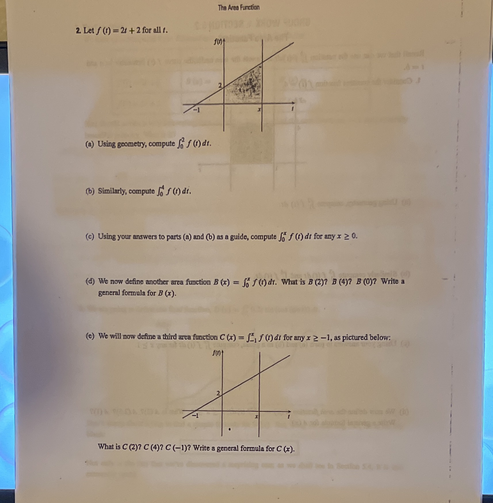  The Area Function 2. Let f (1) = 21 + 2