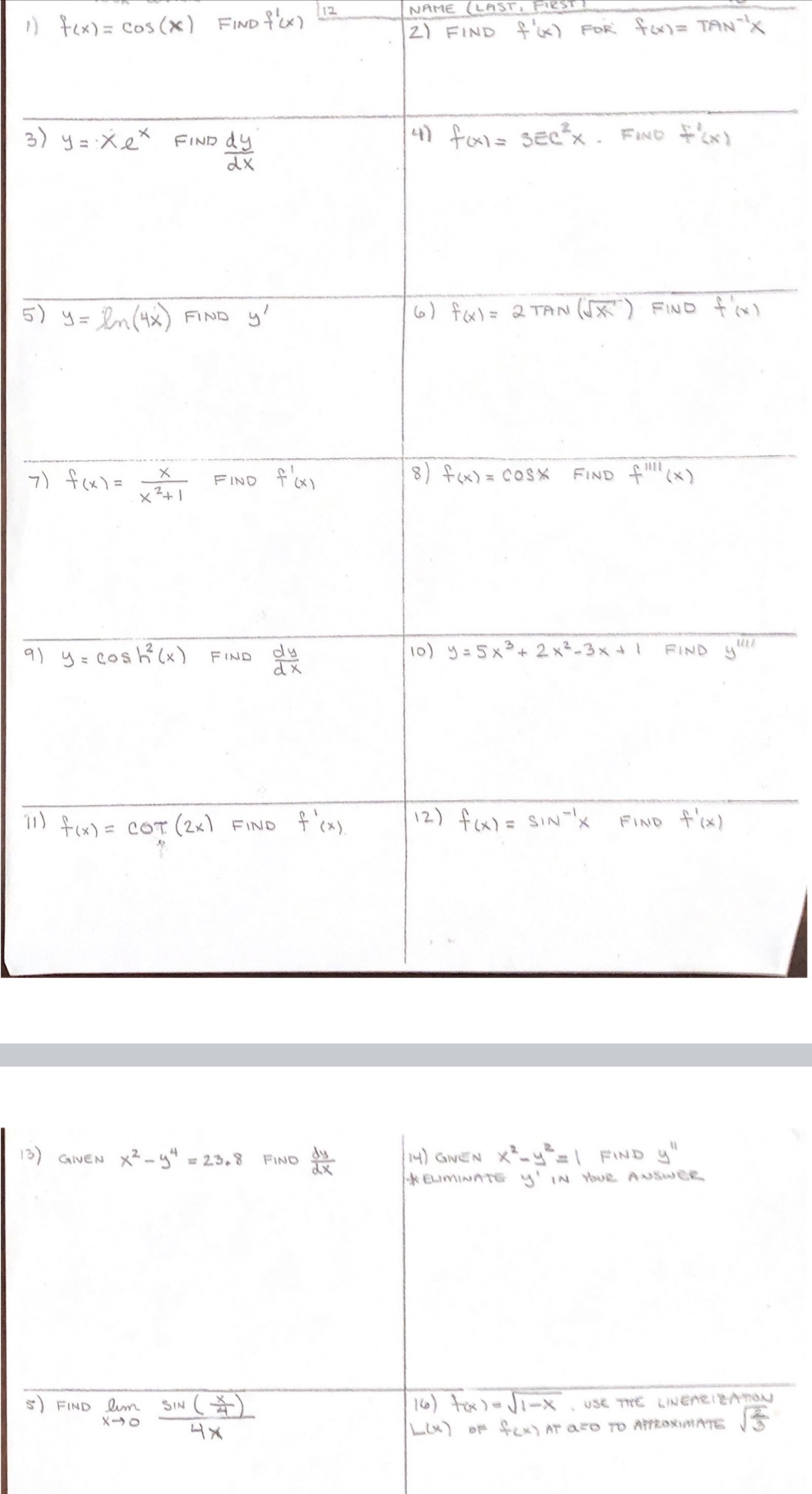 please help me with this calculus problem! 1) f(x ) = cos