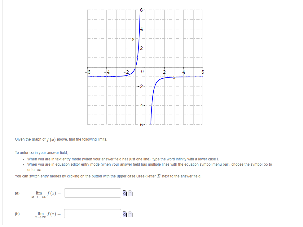 the graph of f (x) above, find the following limits. To enter