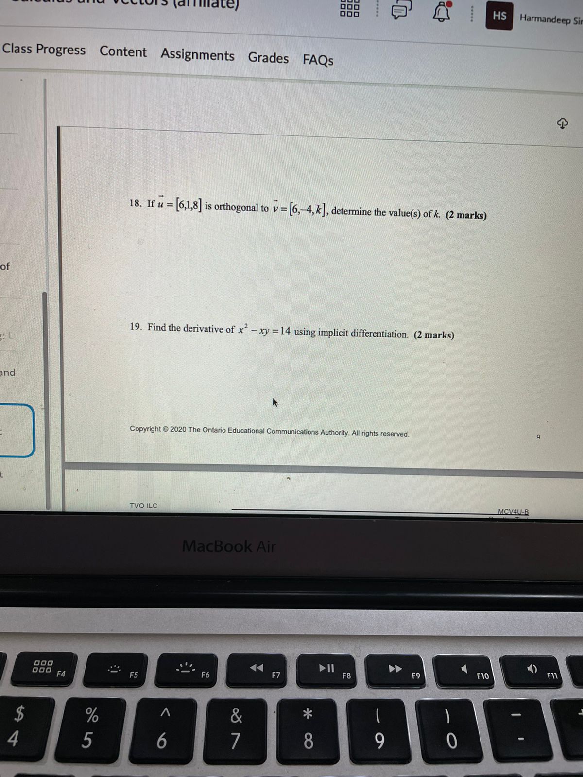  ..... HS Harmandeep Si Class Progress Content Assignments Grades FAQs 18.