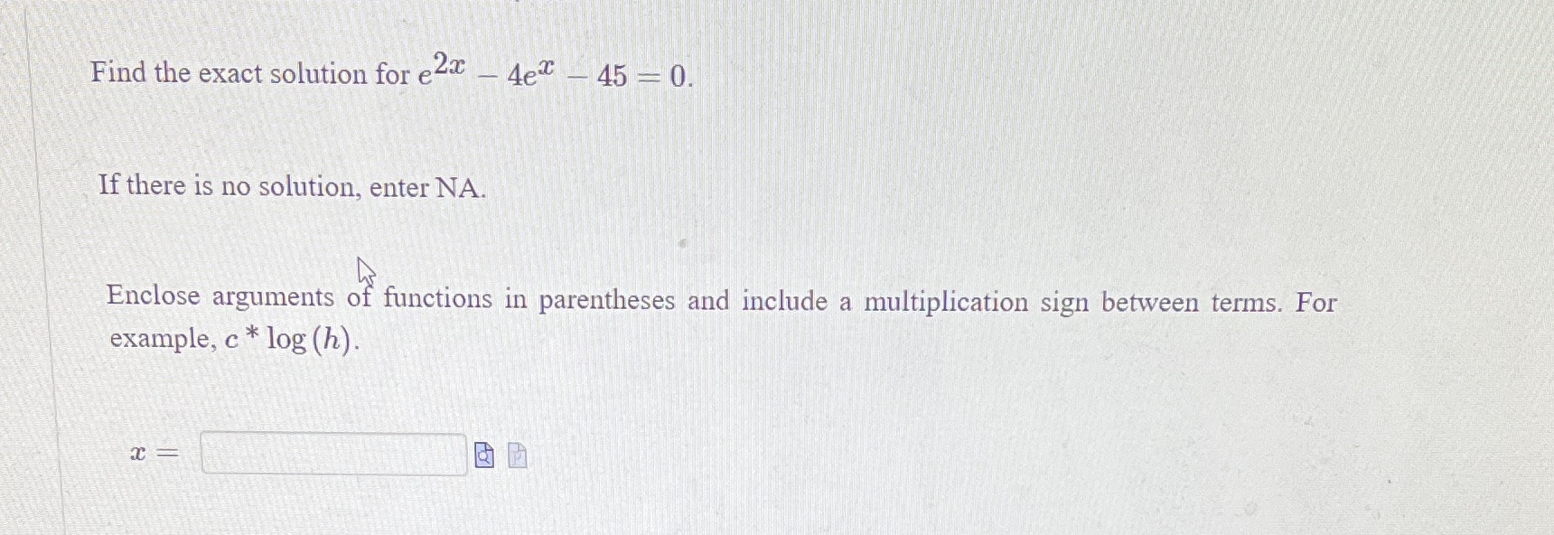 Find the exact solution for e2 - 4el - 45 =