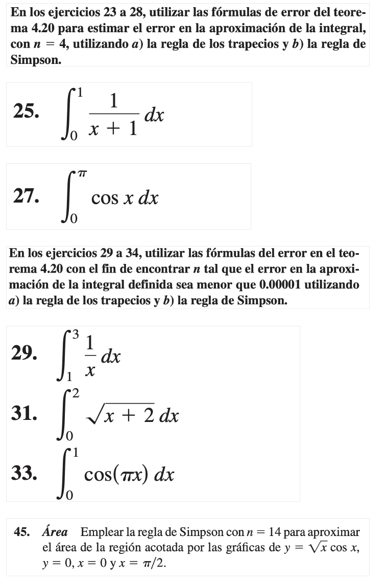 y Ia regla de Simpson para aproximar el valor de la integral