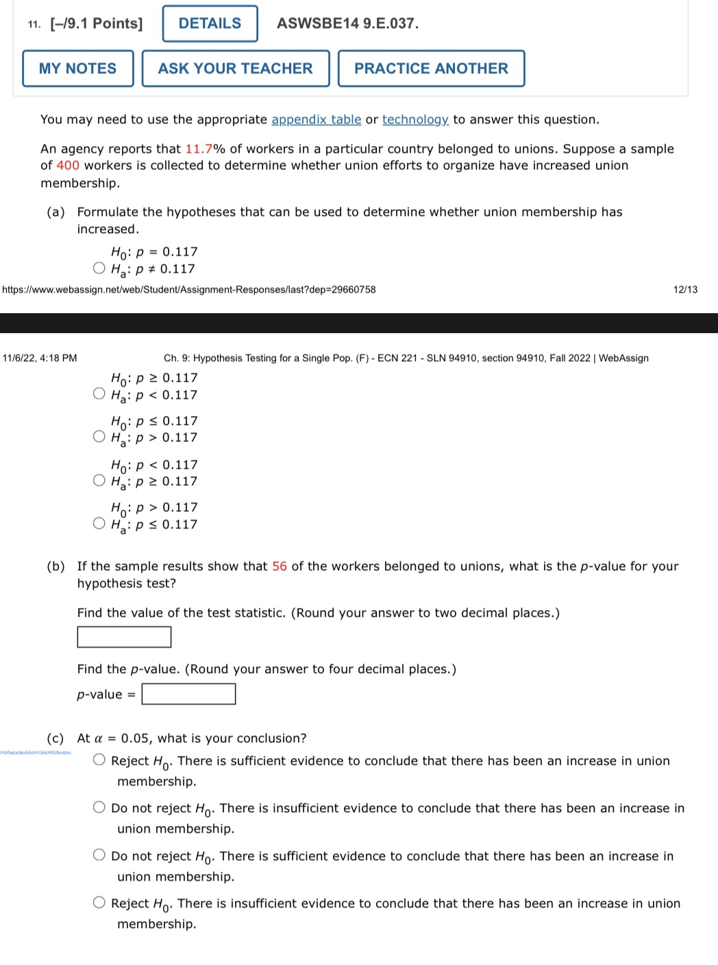 Please solves 11. [l'9.1 Points] DETAILS ASWSBE14 9.E.03?. MY NOTES ASK YOUR