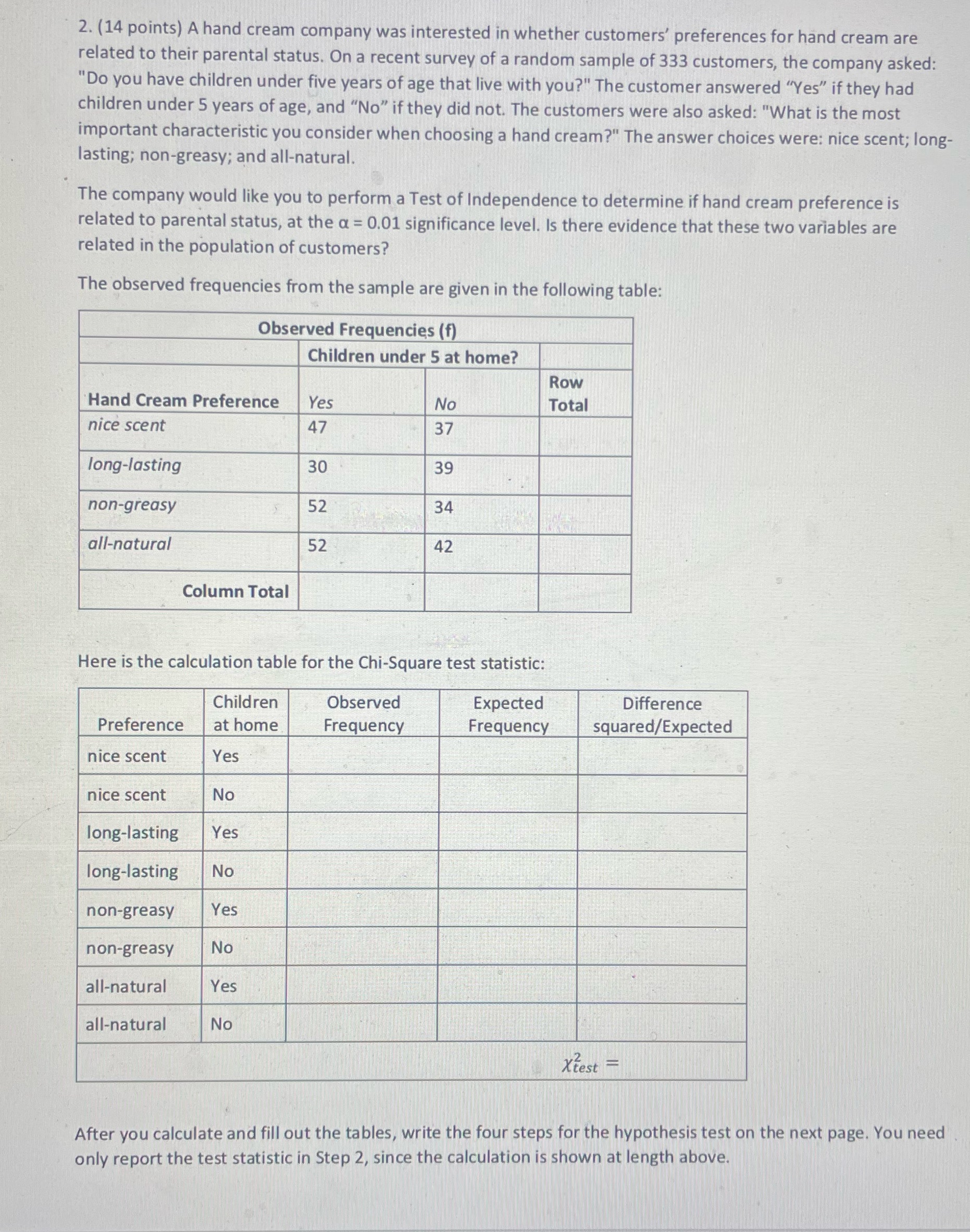 Pleass show 1) The null and alternative hypotheses, written using proper notation