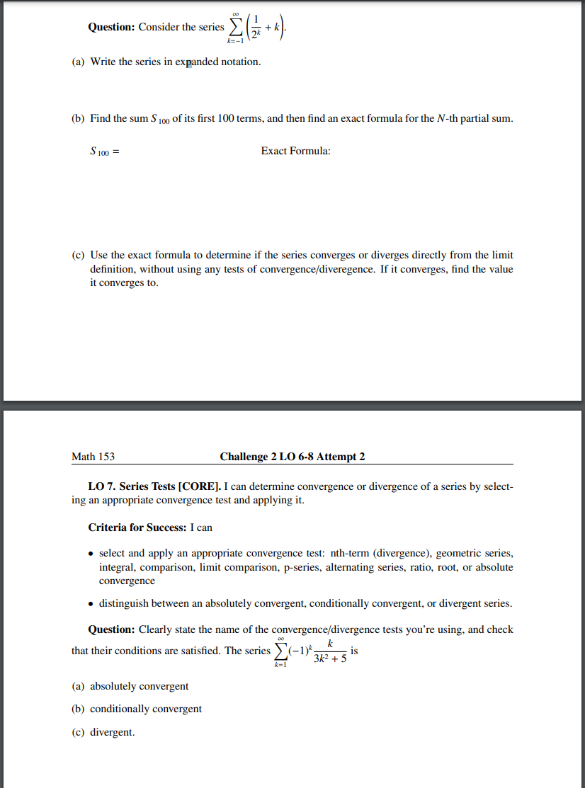 m 1 Question: Consider the series 2 (E + It). t=I