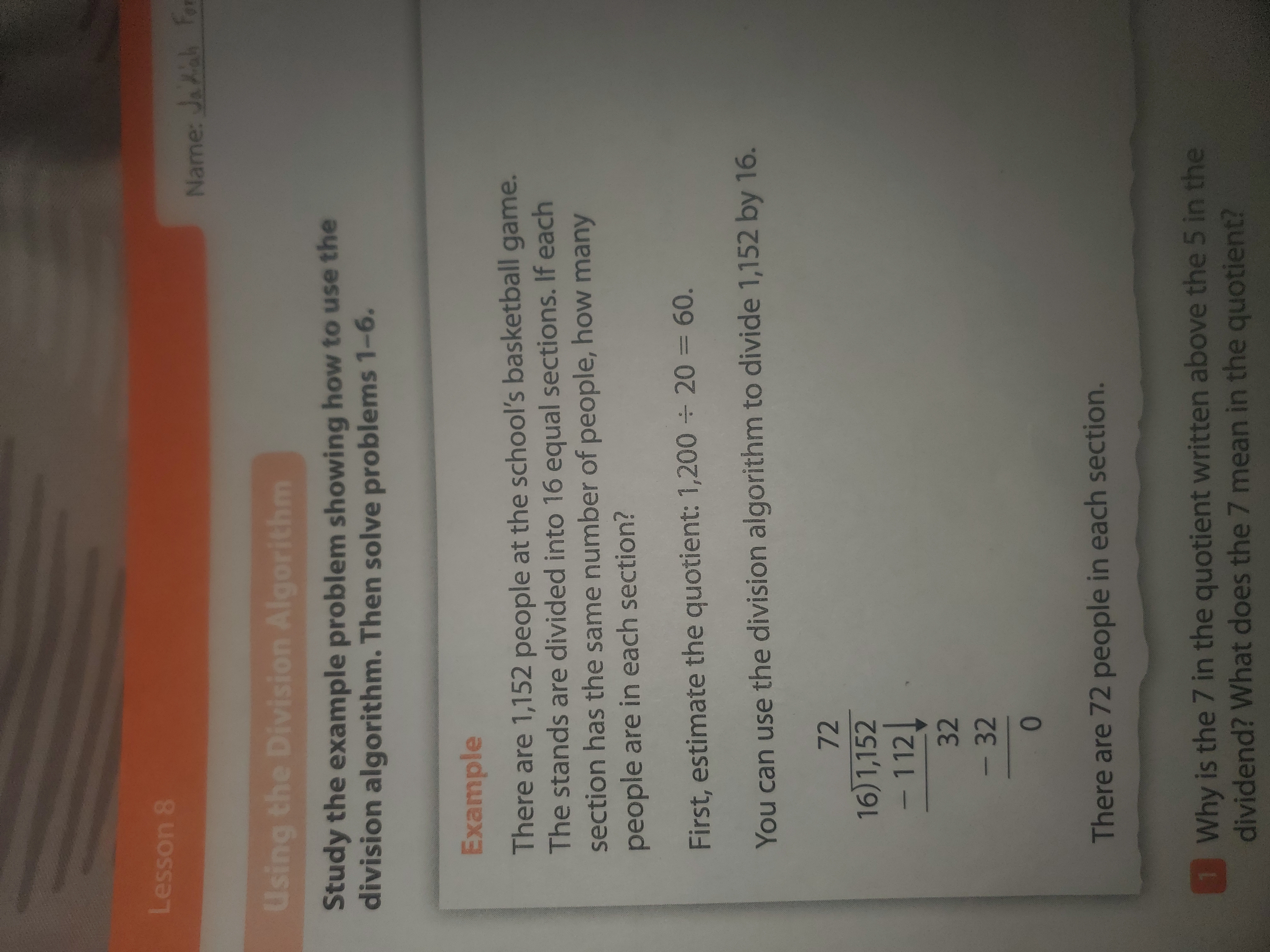 Divide 1152 by 16 using partial quotients. compare the methods. For example,