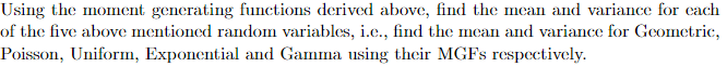 variance for each of the five above mentioned random variables, i.e., find