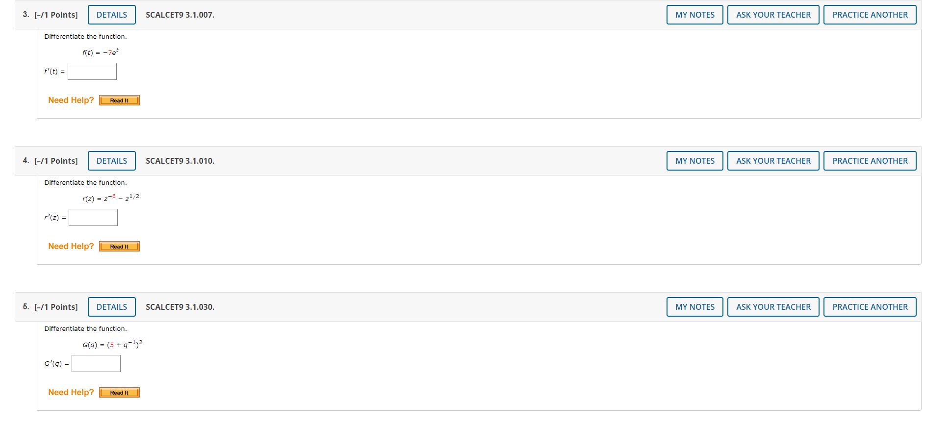 3.1.003. MY NOTES ASK YOUR TEACHER PRACTICE ANOTHER Differentiate the function. g(x)