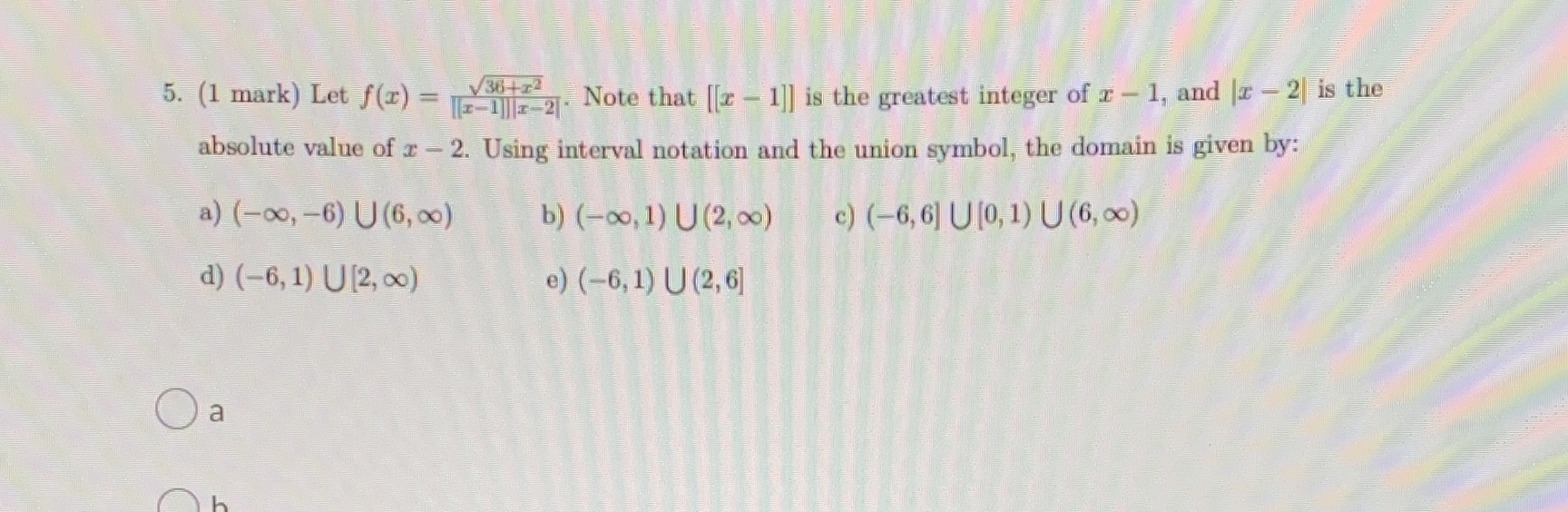 Please help 5. (1 mark) Let f(x) = 36+72 2-1 x 2.