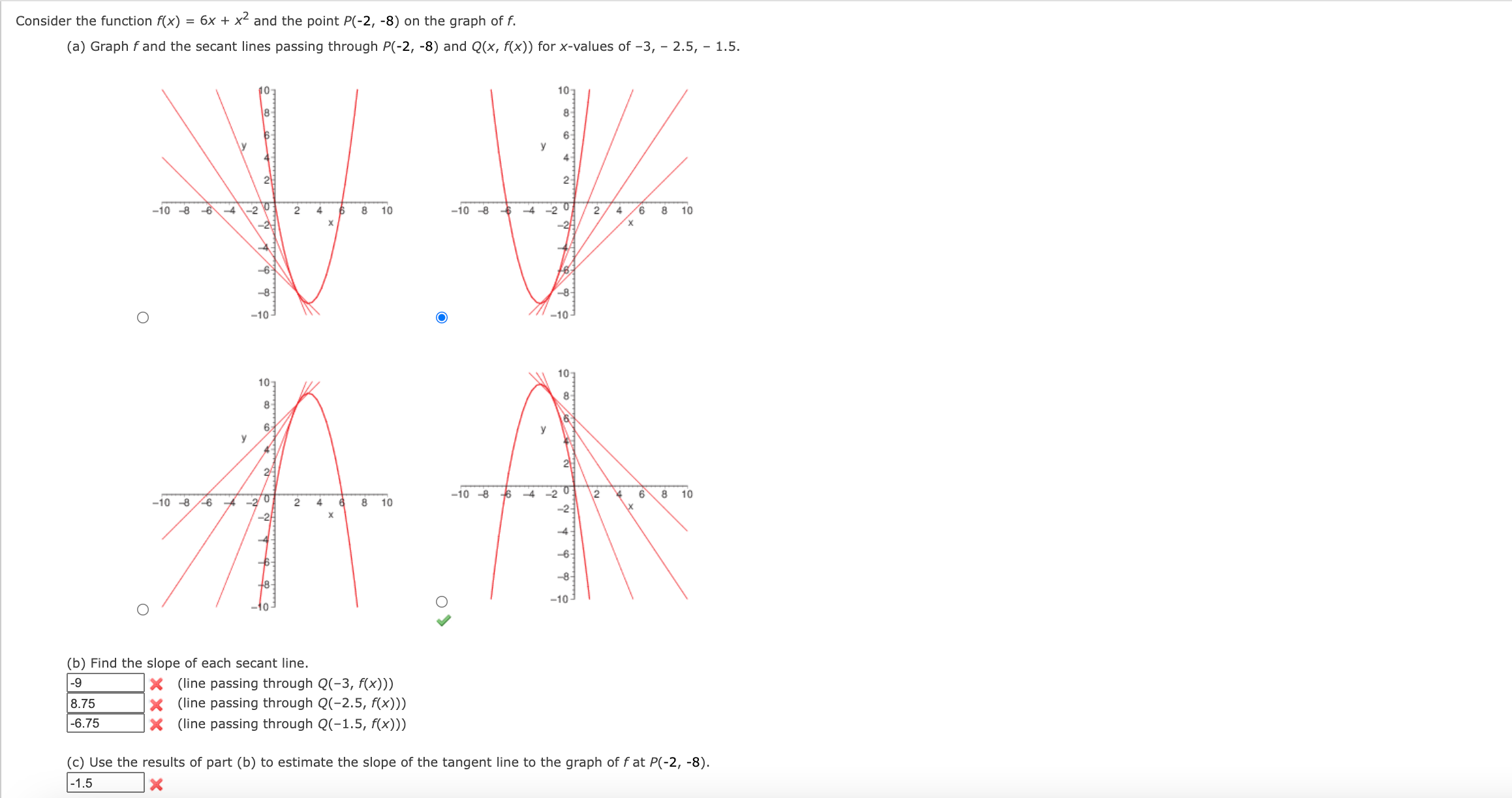  Consider the function f(x) = 6x + x2 and the point