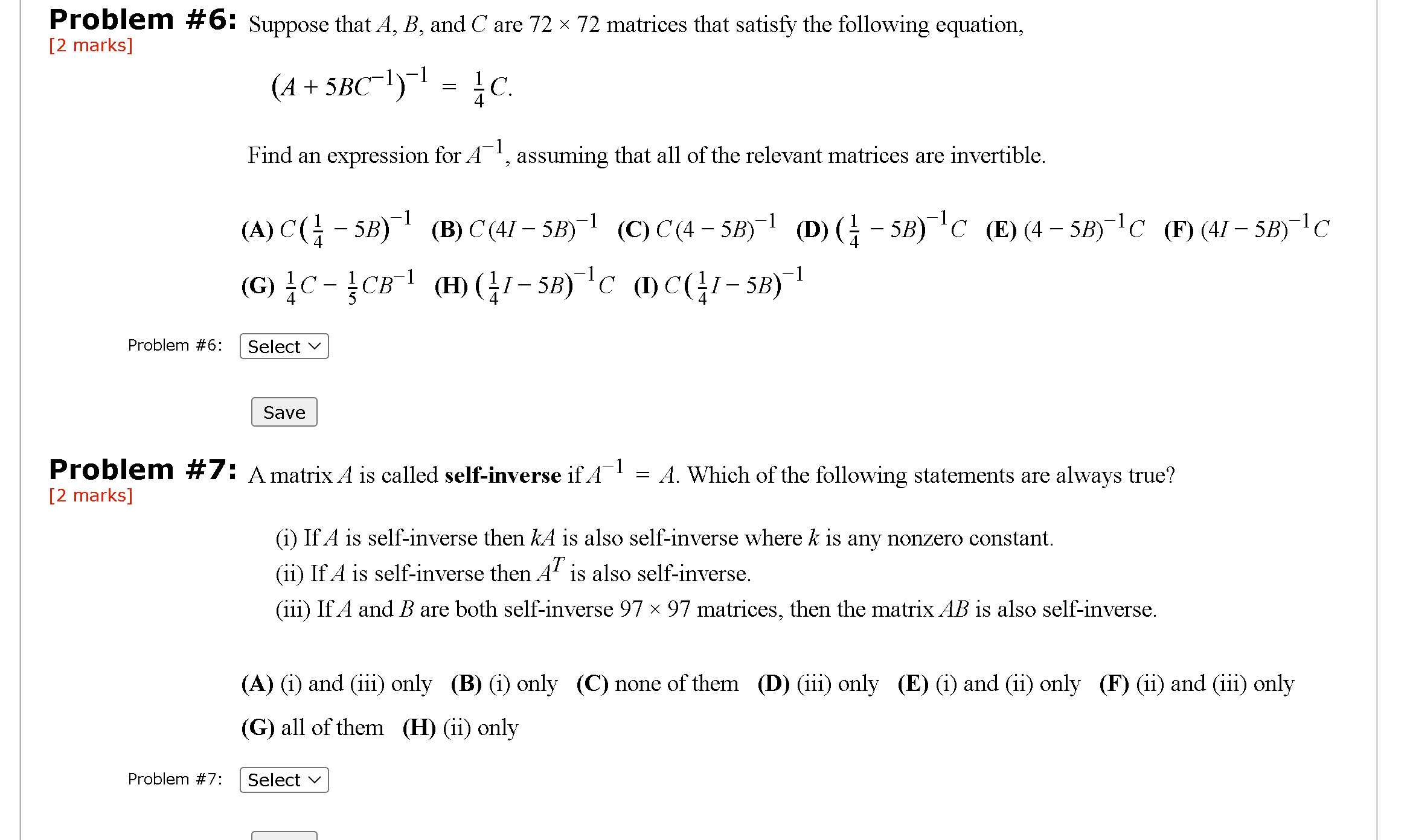 72 matrices that satisfy the following equation, [2 marks] (A + 5BC-])