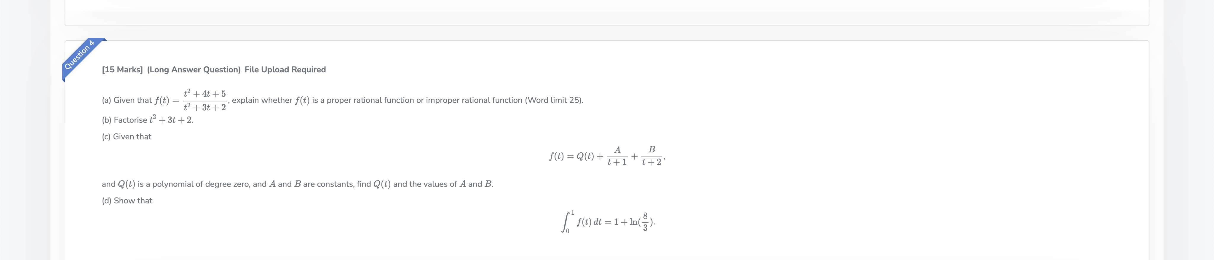  Question 4 [15 Marks] (Long Answer Question) File Upload Required (a)
