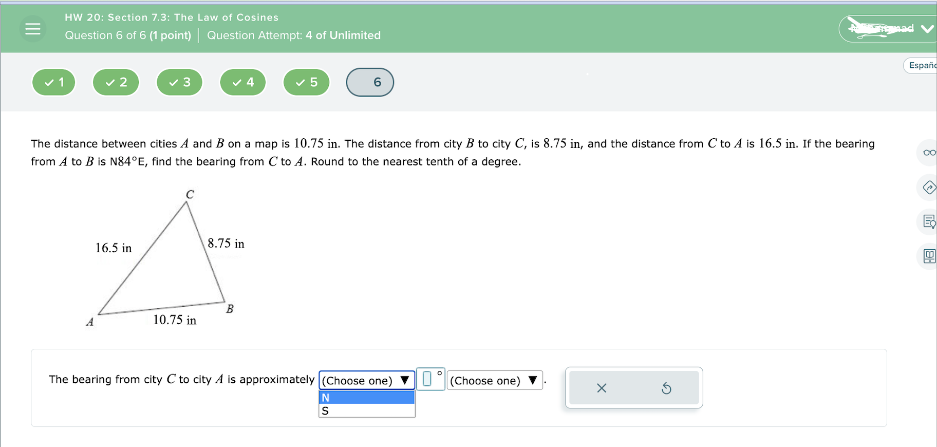 from C to A is 16.5 in. If the bearing OO from