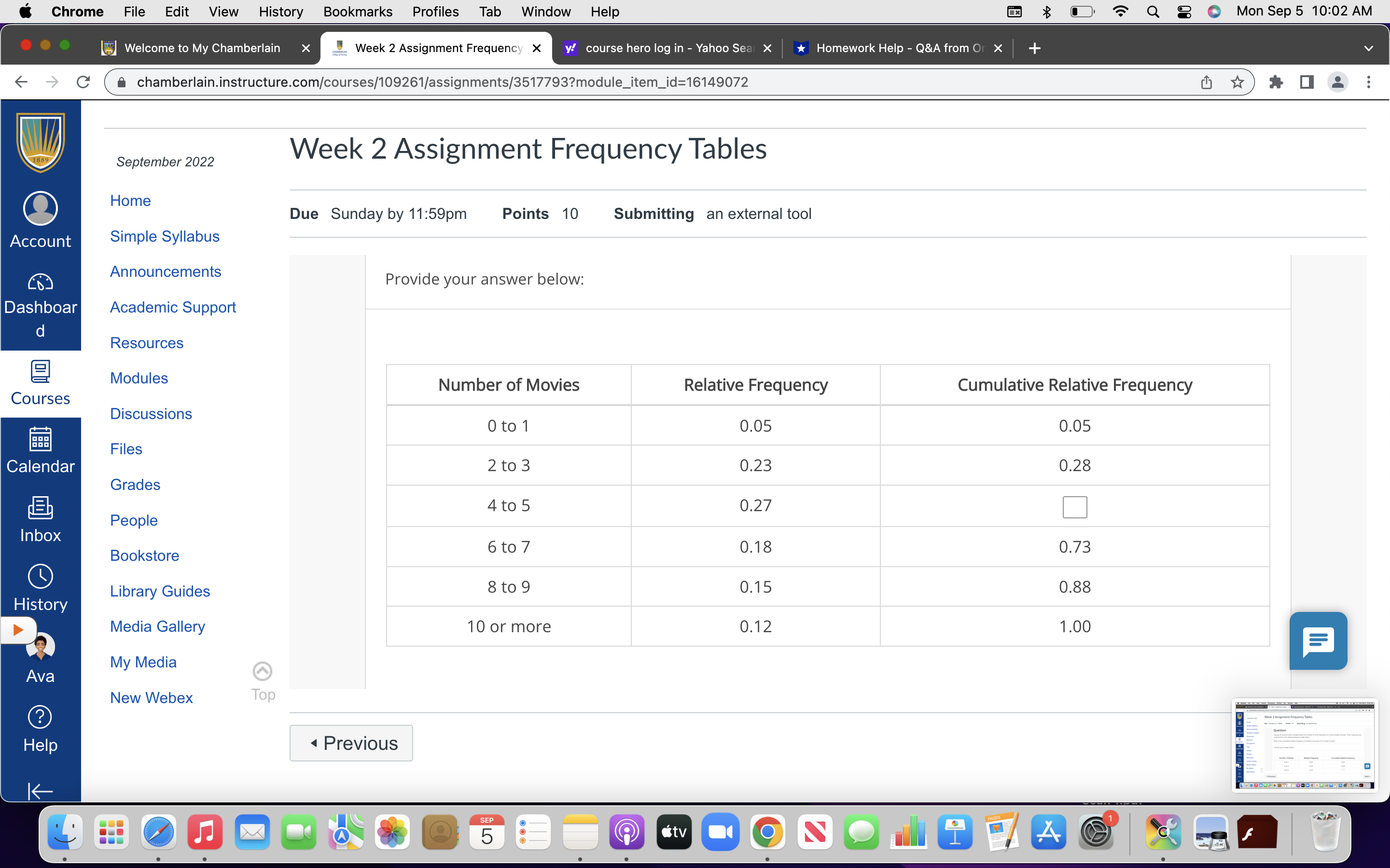Homework Help - Q&A from Or x + F - C chamberlain.instructure.com/courses/109261/assignments/3517793?module_item_id=16149072