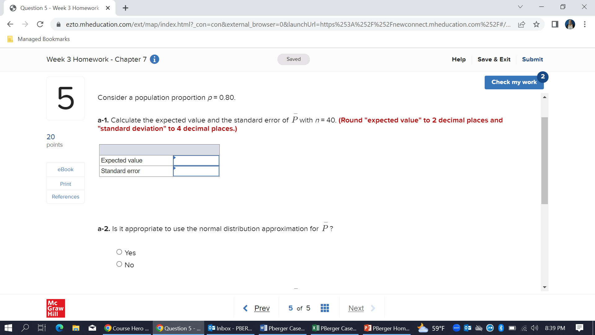 Homework - Chapter 7 Saved Help Save & Exit Submit Check my