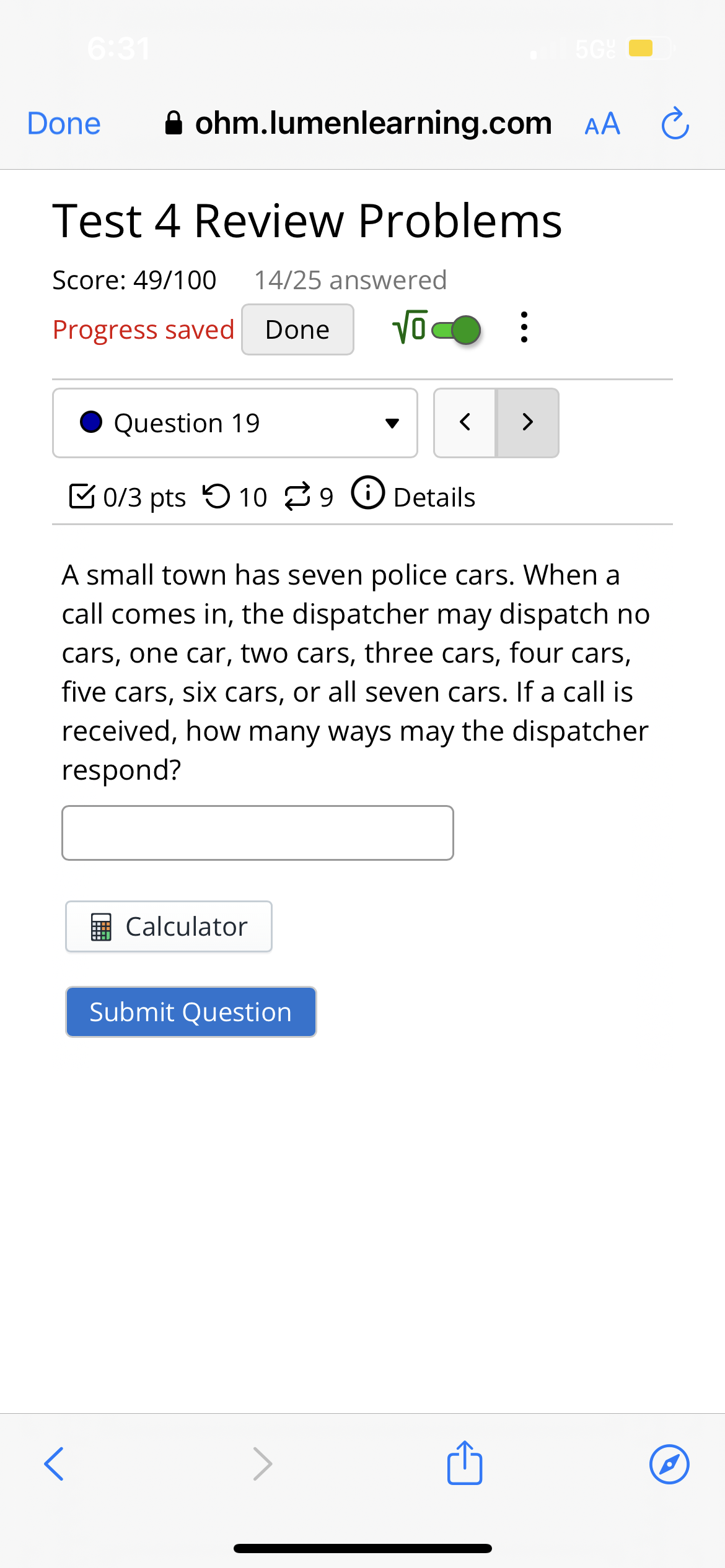 Done Bohm.lumenlearning.com AA 0 Test 4 Review Problems Score: 49/100 14/25