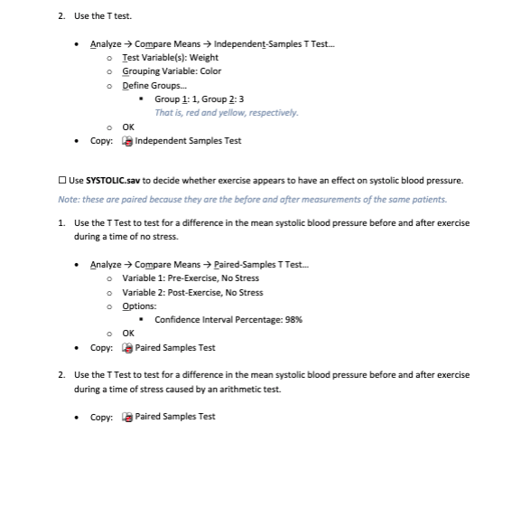 -> One-Sample T Test. o Test Variable(s): Count of Yeast Cells Test