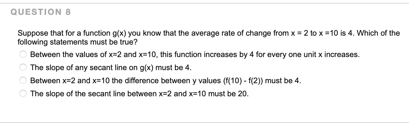 the average rate of change from x = 2 to x =10