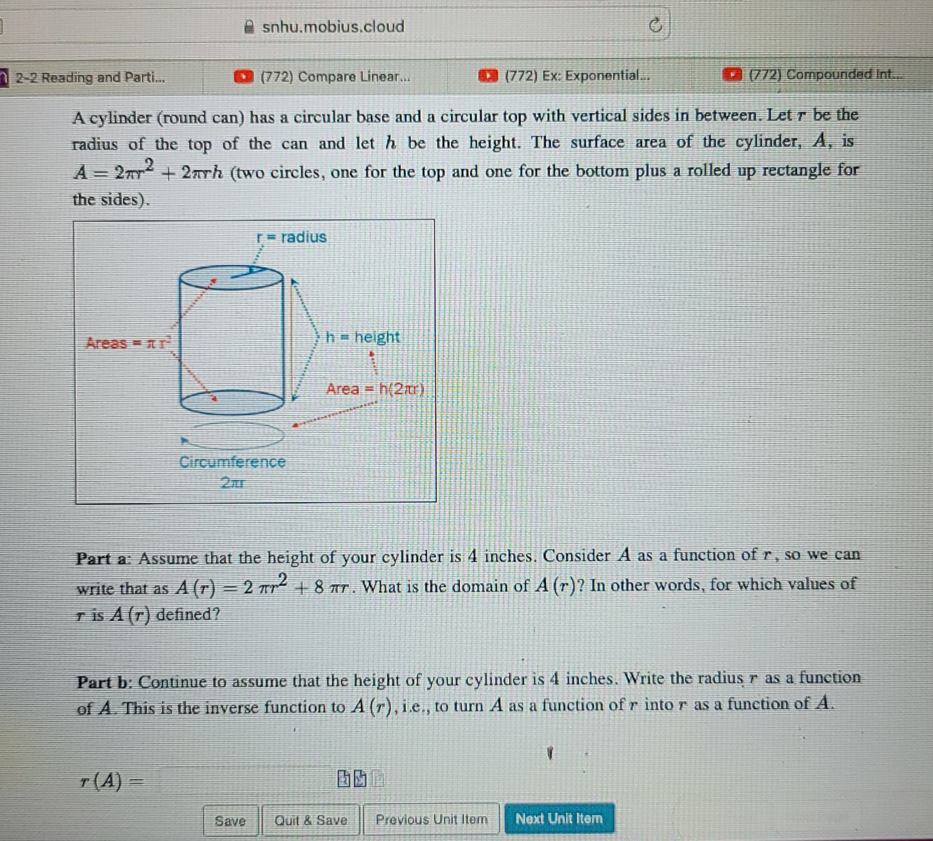 in Brightspace, copy the description of your cylinder in the box below