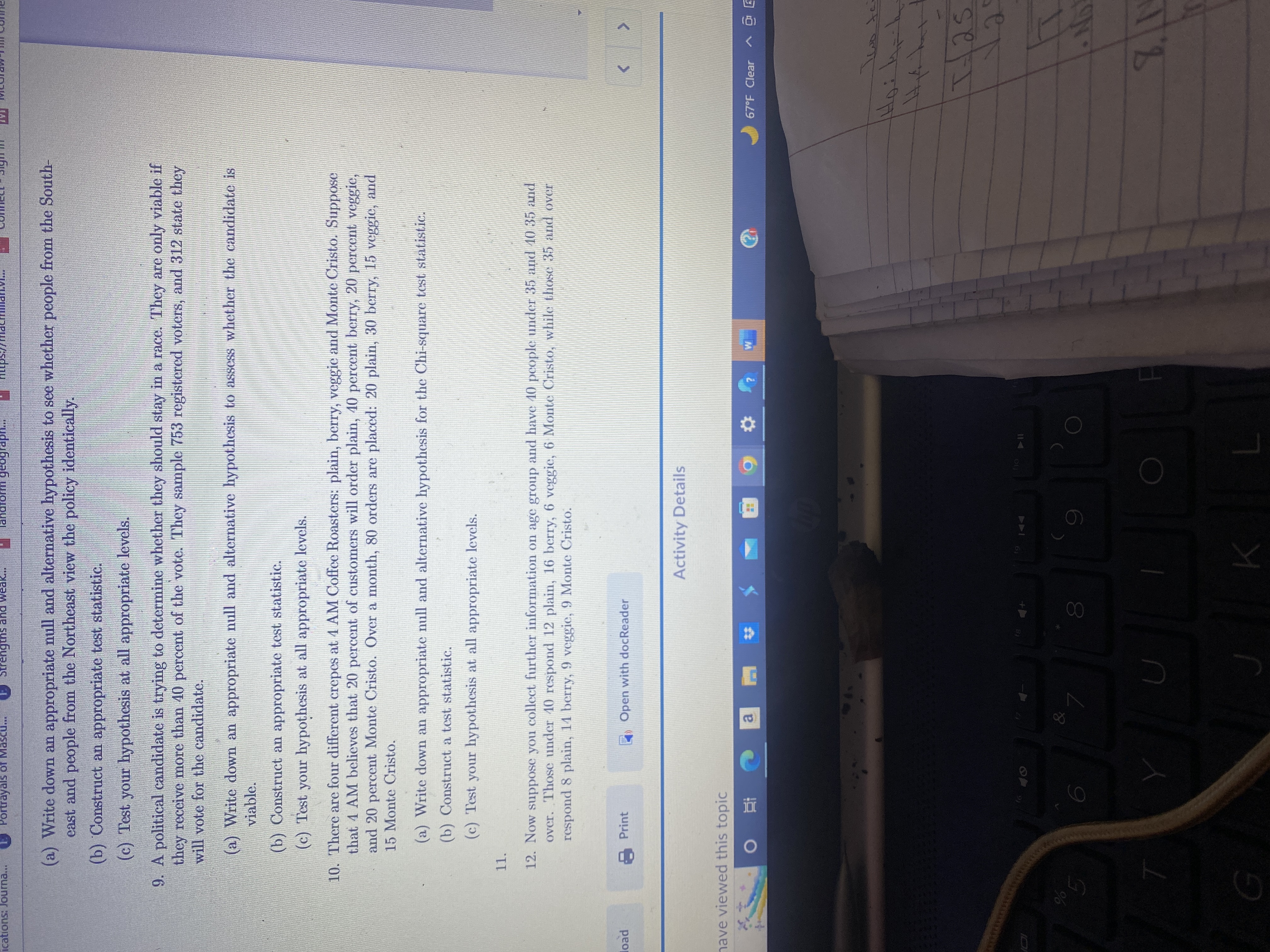 cations: Journa... (a) Write down an appropriate null and alternative hypothesis