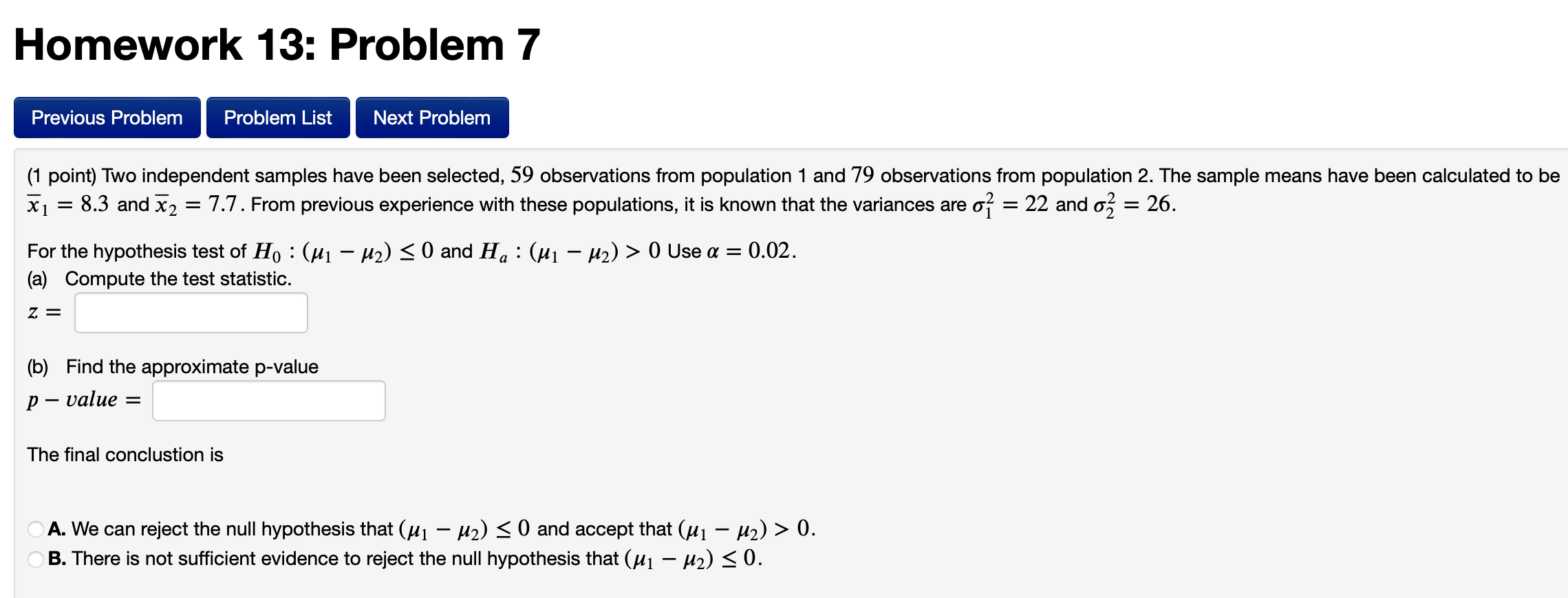  Homework 13: Problem 7 Previous Problem Problem List Next Problem (1
