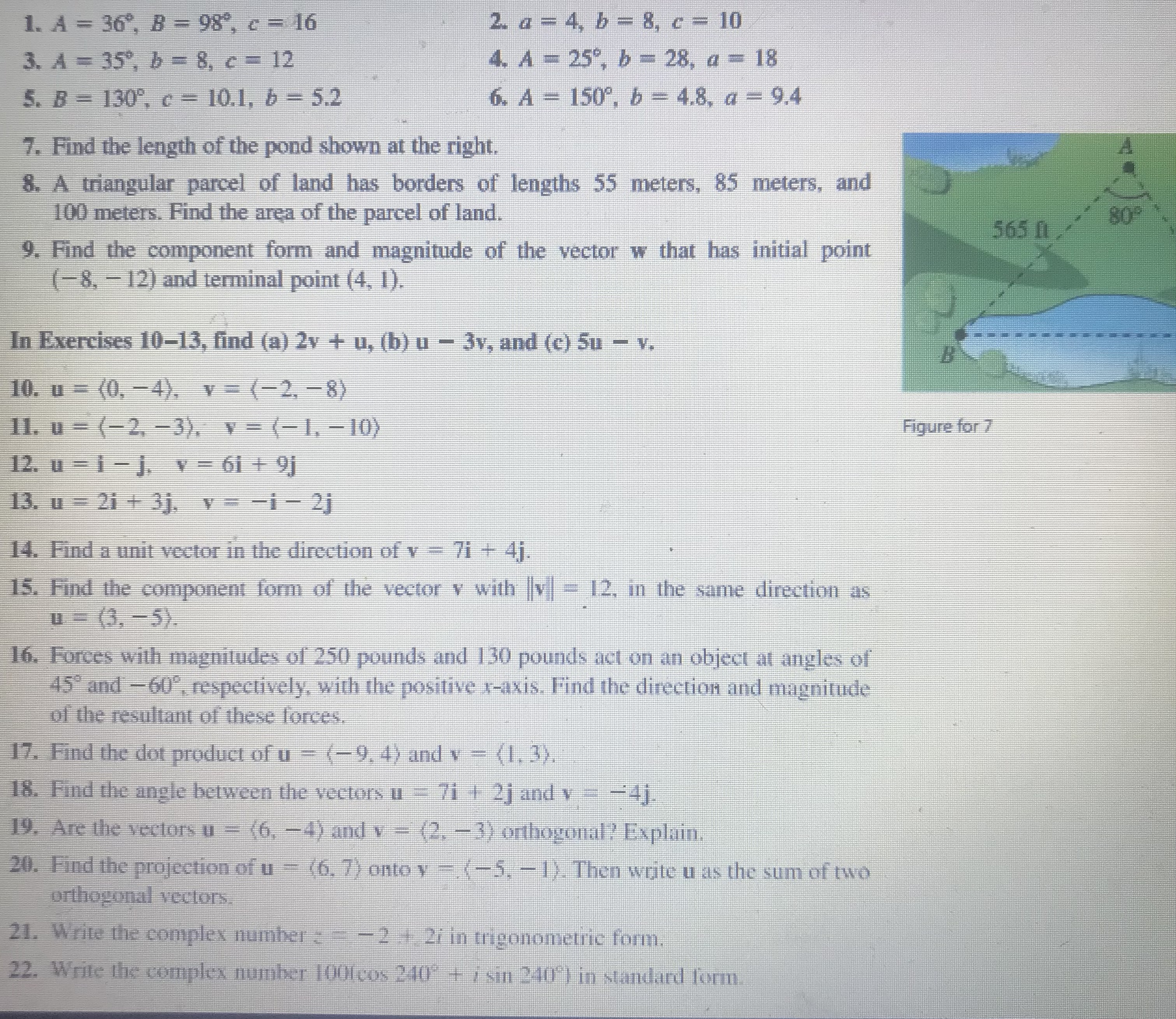 = 35', b = 8, c = 12 4. A = 25",