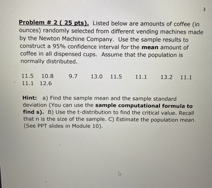 of coffee (in ounces) randomly selected from different vending machines made by