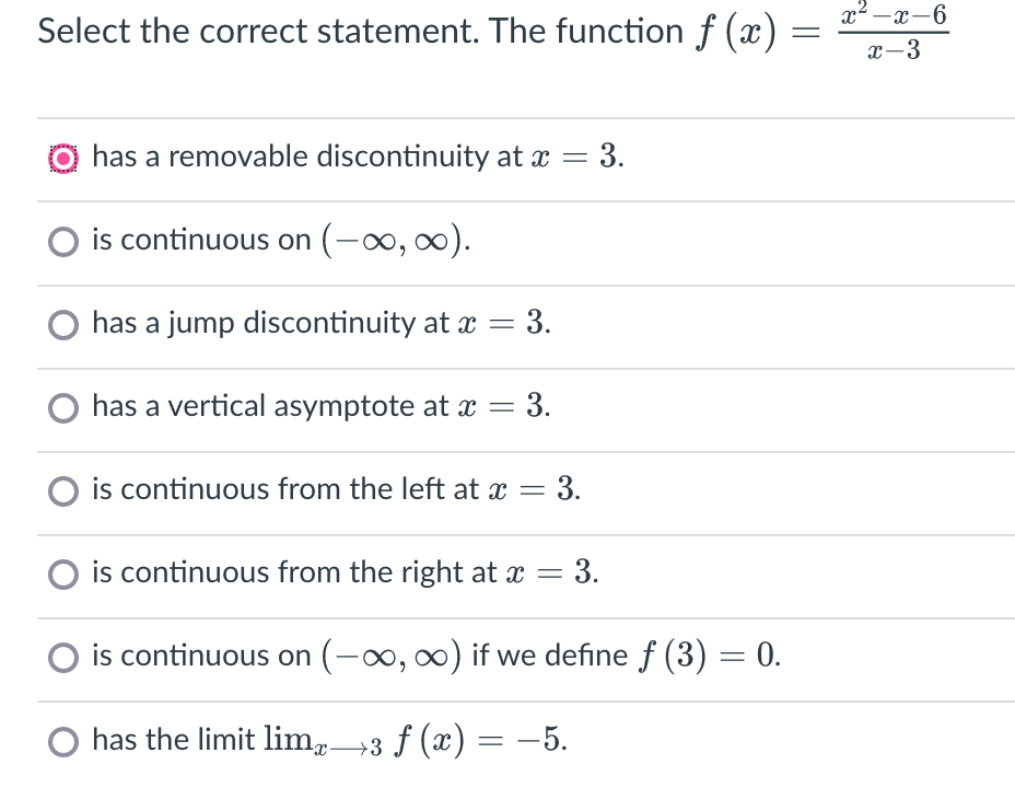 Select the correct statement. The function f (x ) = x-x-6