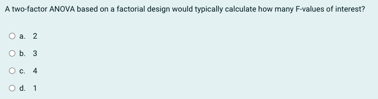 and no interaction.A two-factor ANOVA based on a factorial design would typically